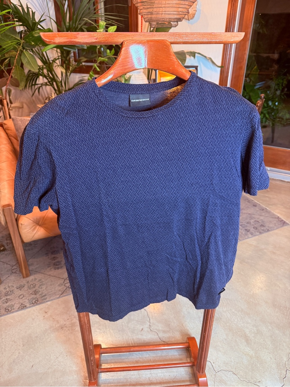 Emporio Armani Navy Textured Short Sleeve Crew Tee
